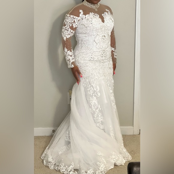 Dresses Luxury Crystals Mermaid Wedding Dress Long Sleeve Illusion Lace Appliqu Sequin Poshmark